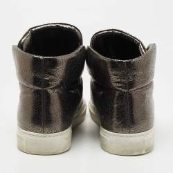 Pre Owned Versace Metallic Grey Laminated Suede Medusa High Top Sneakers Size 35.5