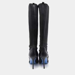 Pre Owned Versace Black Stretch Fabric and Leather Knee Length Boots Size 41