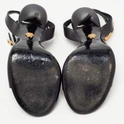 Versace Black Leather Ankle Strap Sandals Size 38