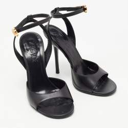 Versace Black Leather Ankle Strap Sandals Size 38
