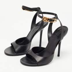 Versace Black Leather Ankle Strap Sandals Size 38