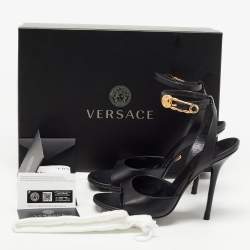 Versace Black Leather Ankle Strap Sandals Size 38