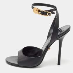 Versace Black Leather Ankle Strap Sandals Size 38
