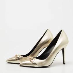 Versace Metallic Gold Leather Medusa Detail Pointed Toe Pumps Size 38