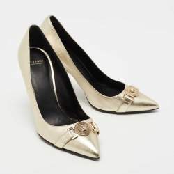Versace Metallic Gold Leather Medusa Detail Pointed Toe Pumps Size 38