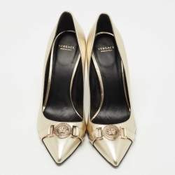 Versace Metallic Gold Leather Medusa Detail Pointed Toe Pumps Size 38