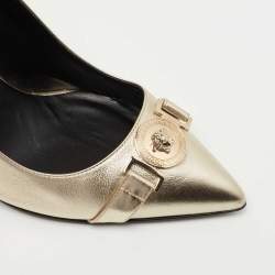 Versace Metallic Gold Leather Medusa Detail Pointed Toe Pumps Size 38