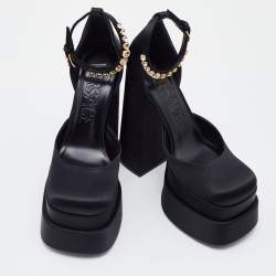 Pre Owned Versace Black Satin Medusa Aevitas Double Platform Pumps Size 38