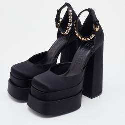 Pre Owned Versace Black Satin Medusa Aevitas Double Platform Pumps Size 38