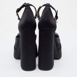 Pre Owned Versace Black Satin Medusa Aevitas Double Platform Pumps Size 38