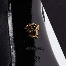 Pre Owned Versace Black Satin Medusa Aevitas Double Platform Pumps Size 38