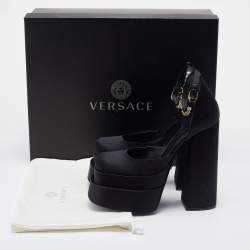 Pre Owned Versace Black Satin Medusa Aevitas Double Platform Pumps Size 38