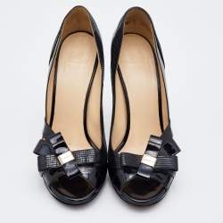 Pre Owned Versace Black Patent Leather Medusa Peep Toe Pumps Size 39