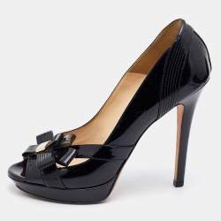 Versace Black Patent Leather Medusa Peep Toe Pumps Size 39 Versace