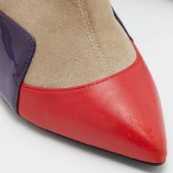 Pre Owned Versace Multicolour Patent Leather,Suede and Leather Booties Size 36.5