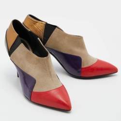 Pre Owned Versace Multicolour Patent Leather,Suede and Leather Booties Size 36.5