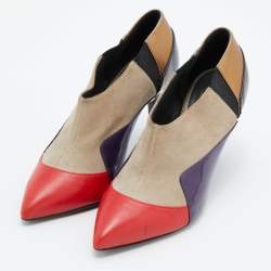 Pre Owned Versace Multicolour Patent Leather,Suede and Leather Booties Size 36.5