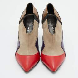 Pre Owned Versace Multicolour Patent Leather,Suede and Leather Booties Size 36.5