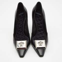 Pre Owned Versace Black Leather Medussa Metal Heel Pumps Size 37