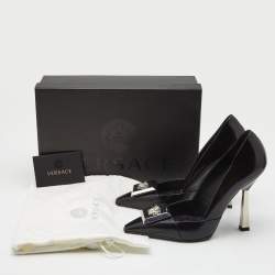 Pre Owned Versace Black Leather Medussa Metal Heel Pumps Size 37