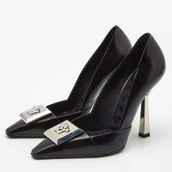 Pre Owned Versace Black Leather Medussa Metal Heel Pumps Size 37