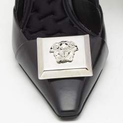 Pre Owned Versace Black Leather Medussa Metal Heel Pumps Size 37