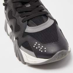 Pre Owned Versace Black/Grey Mesh And Leather Squalo Low Top Sneakers Size 39