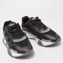 Pre Owned Versace Black/Grey Mesh And Leather Squalo Low Top Sneakers Size 39