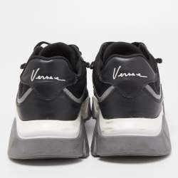 Pre Owned Versace Black/Grey Mesh And Leather Squalo Low Top Sneakers Size 39