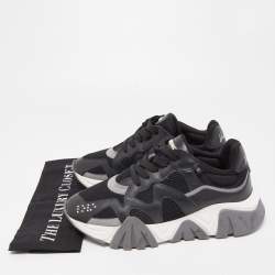 Pre Owned Versace Black/Grey Mesh And Leather Squalo Low Top Sneakers Size 39