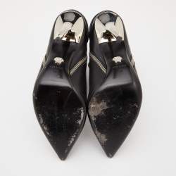 Pre Owned Versace Black Leather Quilted Studded Fold Ankle Booties Size 41