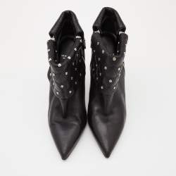 Pre Owned Versace Black Leather Quilted Studded Fold Ankle Booties Size 41