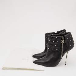 Pre Owned Versace Black Leather Quilted Studded Fold Ankle Booties Size 41