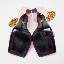 Pre Owned Versace Pink Leather Medusa Chain Sandals Size 39