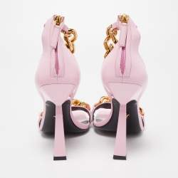 Pre Owned Versace Pink Leather Medusa Chain Sandals Size 39