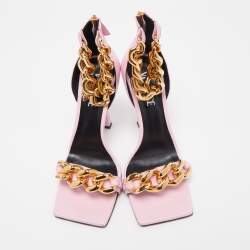 Pre Owned Versace Pink Leather Medusa Chain Sandals Size 39