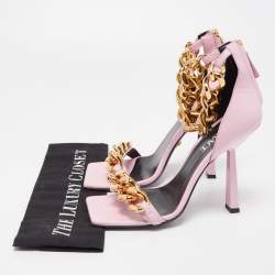 Pre Owned Versace Pink Leather Medusa Chain Sandals Size 39