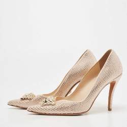 مملوكة مسبقًا Versace Pink Crystal Embellished Leather Medusa Pumps Size 39