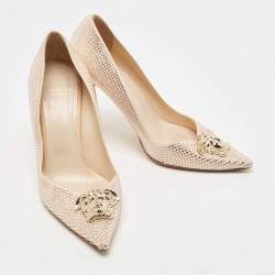 مملوكة مسبقًا Versace Pink Crystal Embellished Leather Medusa Pumps Size 39