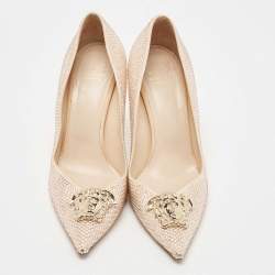 مملوكة مسبقًا Versace Pink Crystal Embellished Leather Medusa Pumps Size 39