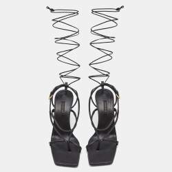 Pre Owned Versace Black Leather Thong Lace Up Sandals Size 38