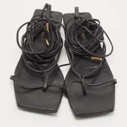 Versace Black Leather Lace Up Thong Sandals Size 38