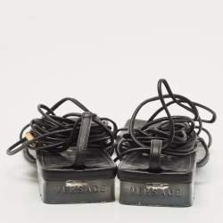 Versace Black Leather Lace Up Thong Sandals Size 38