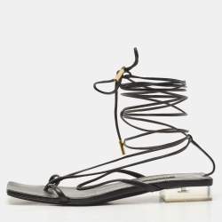 Versace Black Leather Lace Up Thong Sandals Size 38