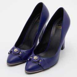 Pre Owned Versace Blue Leather Icon Medusa Pumps Size 39