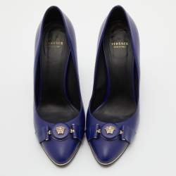 Pre Owned Versace Blue Leather Icon Medusa Pumps Size 39