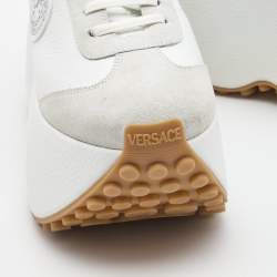 Versace White Leather and Suede Medusa Charm Detail Platform Sneakers Size 37.5