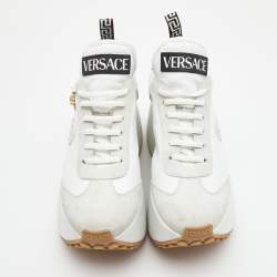 Versace White Leather and Suede Medusa Charm Detail Platform Sneakers Size 37.5