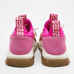 Pre Owned Versace Multicolor Suede and Printed Fabric Chain Reaction Low Top Sneakers Size 38