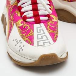 Pre Owned Versace Multicolor Suede and Printed Fabric Chain Reaction Low Top Sneakers Size 38